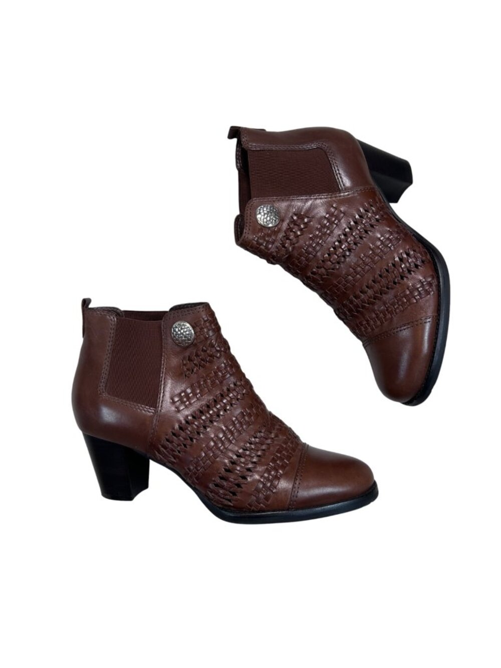 Brighton Galore 7.5 Woven Brown Leather Boot Ankle Stretch